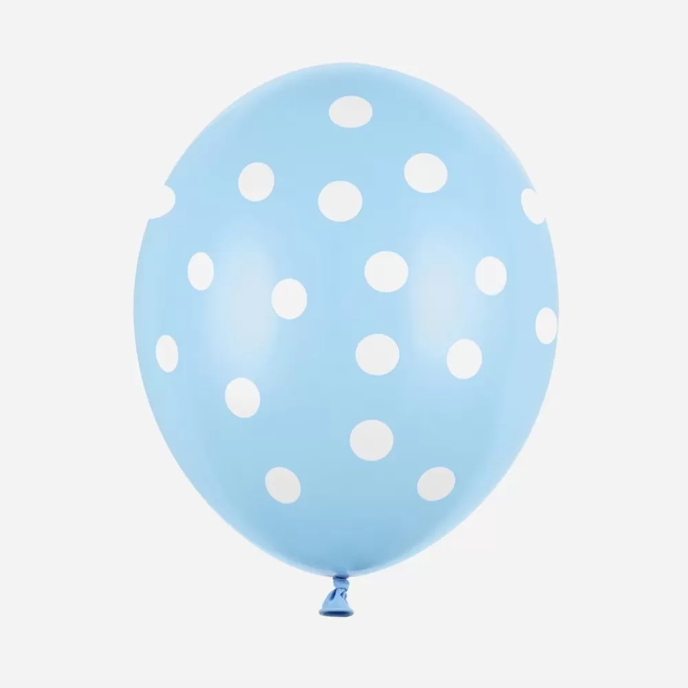 Clearance Balloons: 6 Blue Balloons With White Polka Dots Patterned Balloons