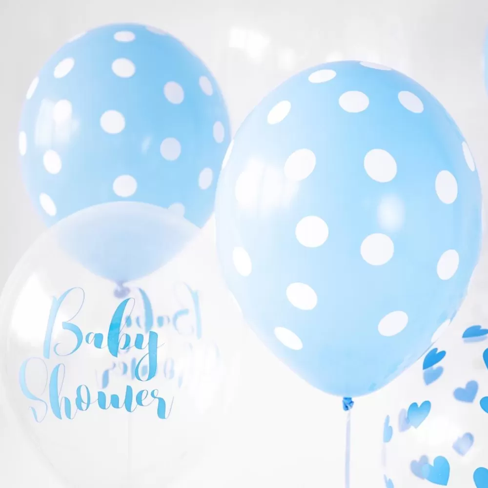 Clearance Balloons: 6 Blue Balloons With White Polka Dots Patterned Balloons