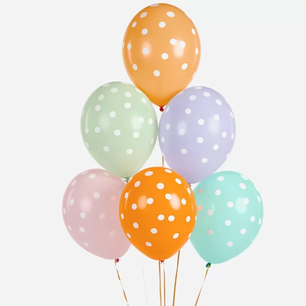 Hot Balloons: 6 Pastel Balloons With White Polka Dots Patterned Balloons