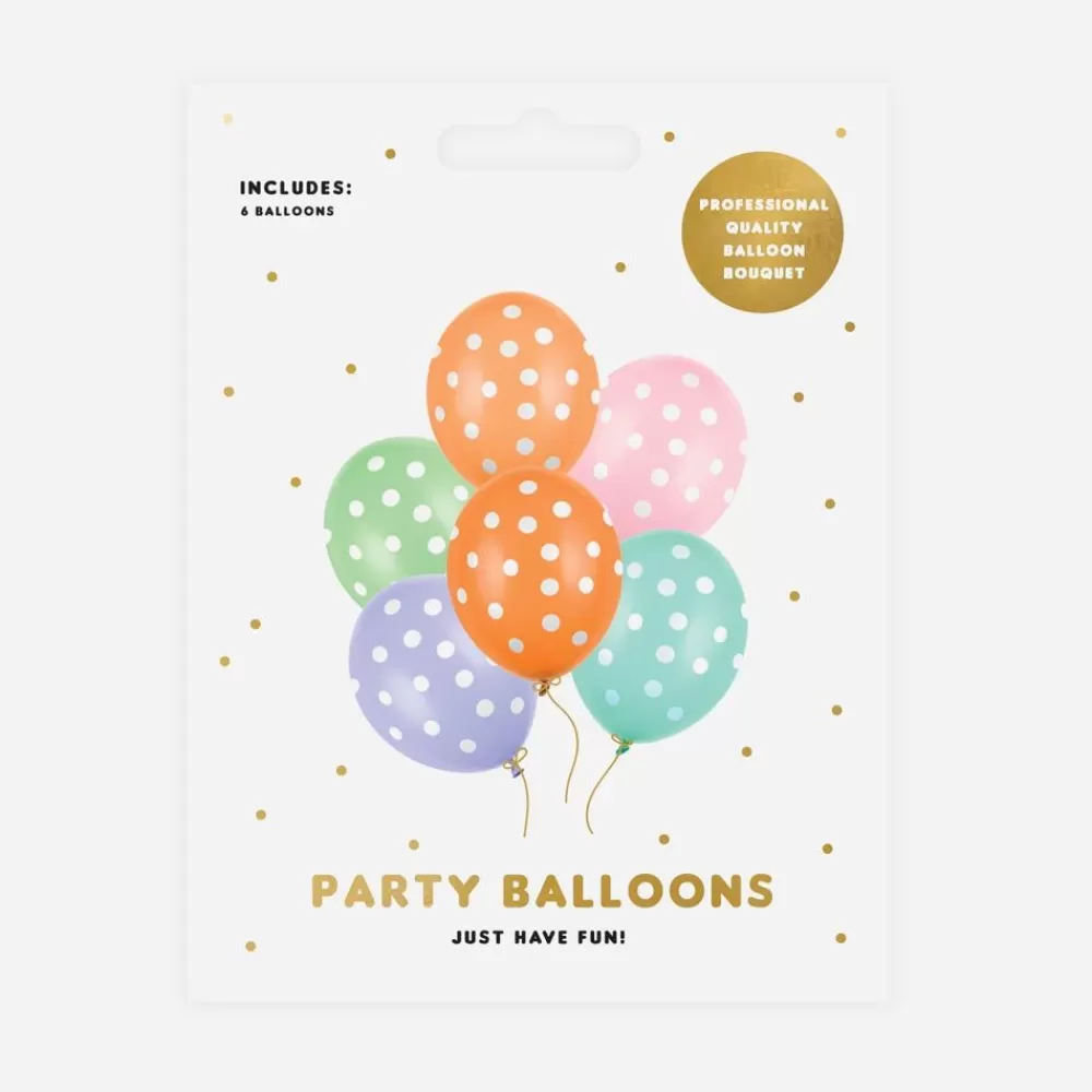 Hot Balloons: 6 Pastel Balloons With White Polka Dots Patterned Balloons