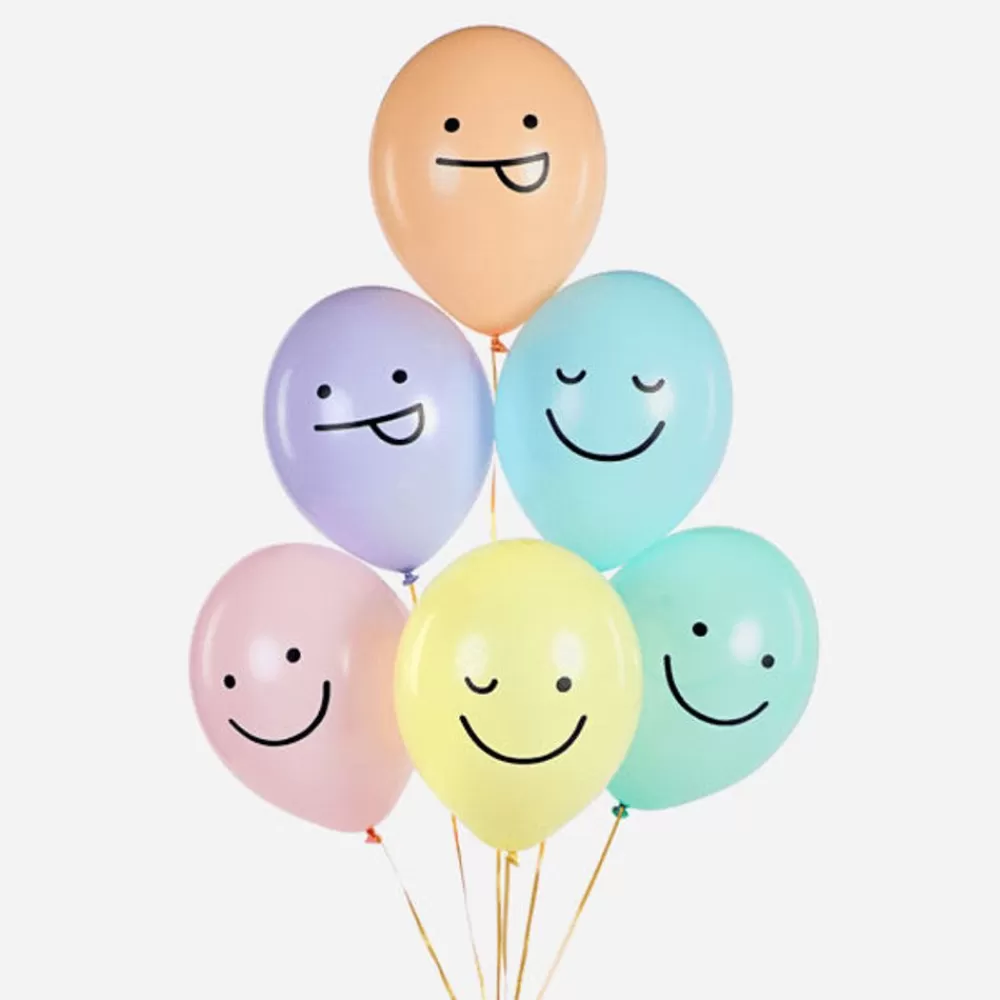 Cheap Balloons: 6 Pastel Smiley Balloons Patterned Balloons