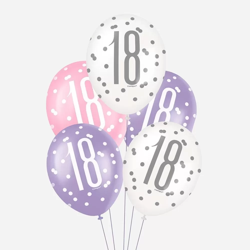 Online Balloons: 6 Pink 18 Year Old Balloons Patterned Balloons