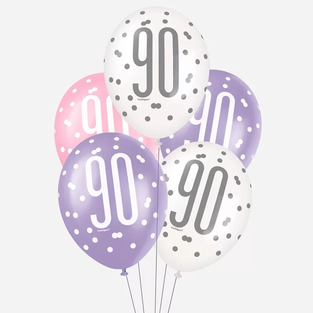 Store Balloons: 6 Pink 90Th Birthday Balloons Patterned Balloons