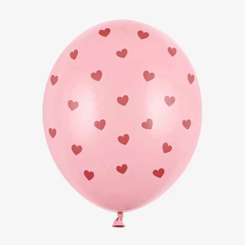 Sale Balloons: 6 Pink Balloons With Red Hearts Patterned Balloons