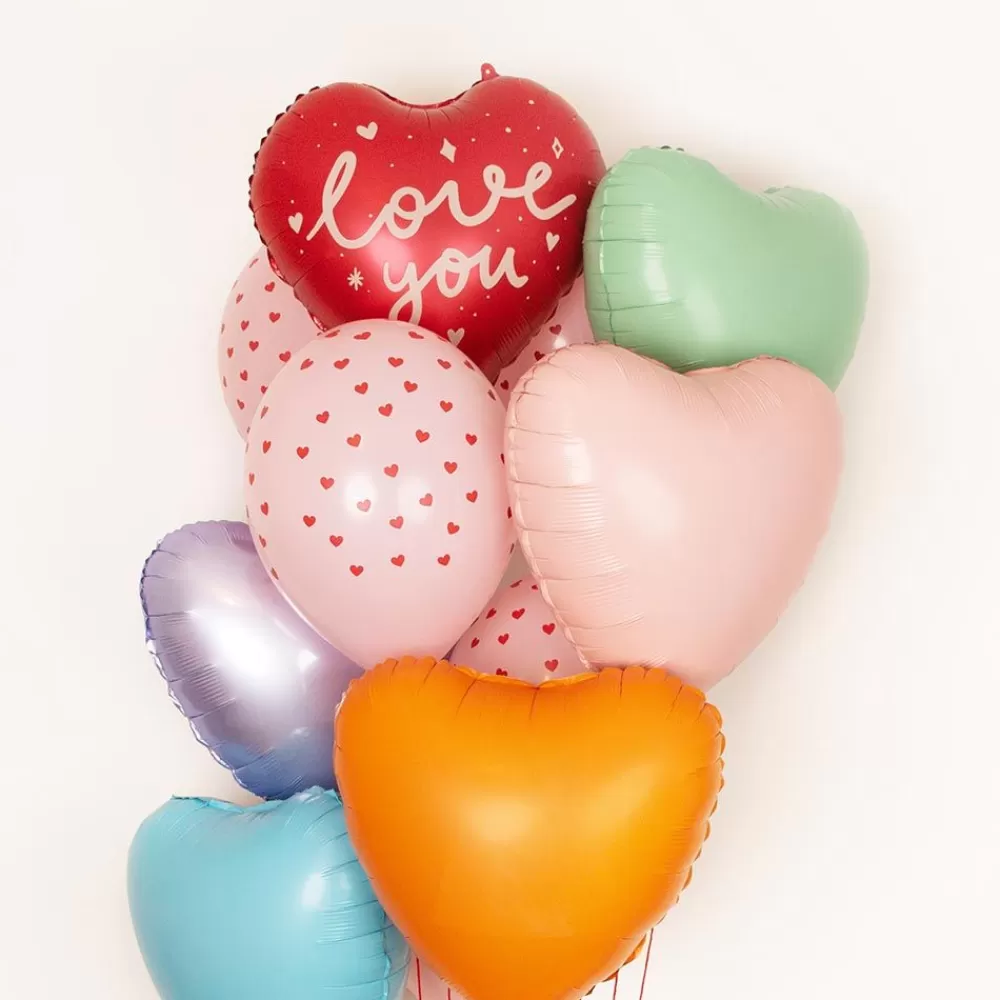 Sale Balloons: 6 Pink Balloons With Red Hearts Patterned Balloons