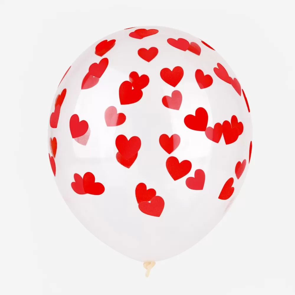 Hot Balloons: 6 Red Heart Balloons Patterned Balloons