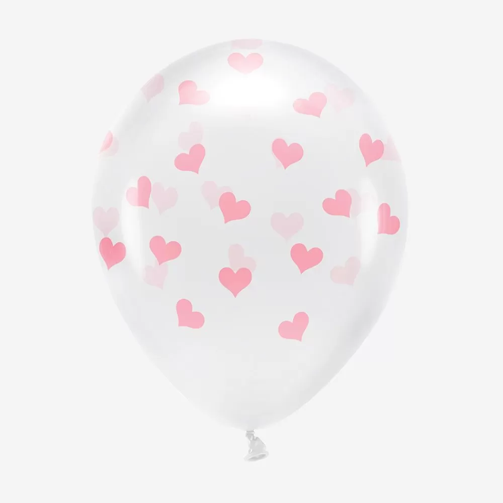 Sale Balloons: 6 Transparent Pink Heart Balloons Patterned Balloons