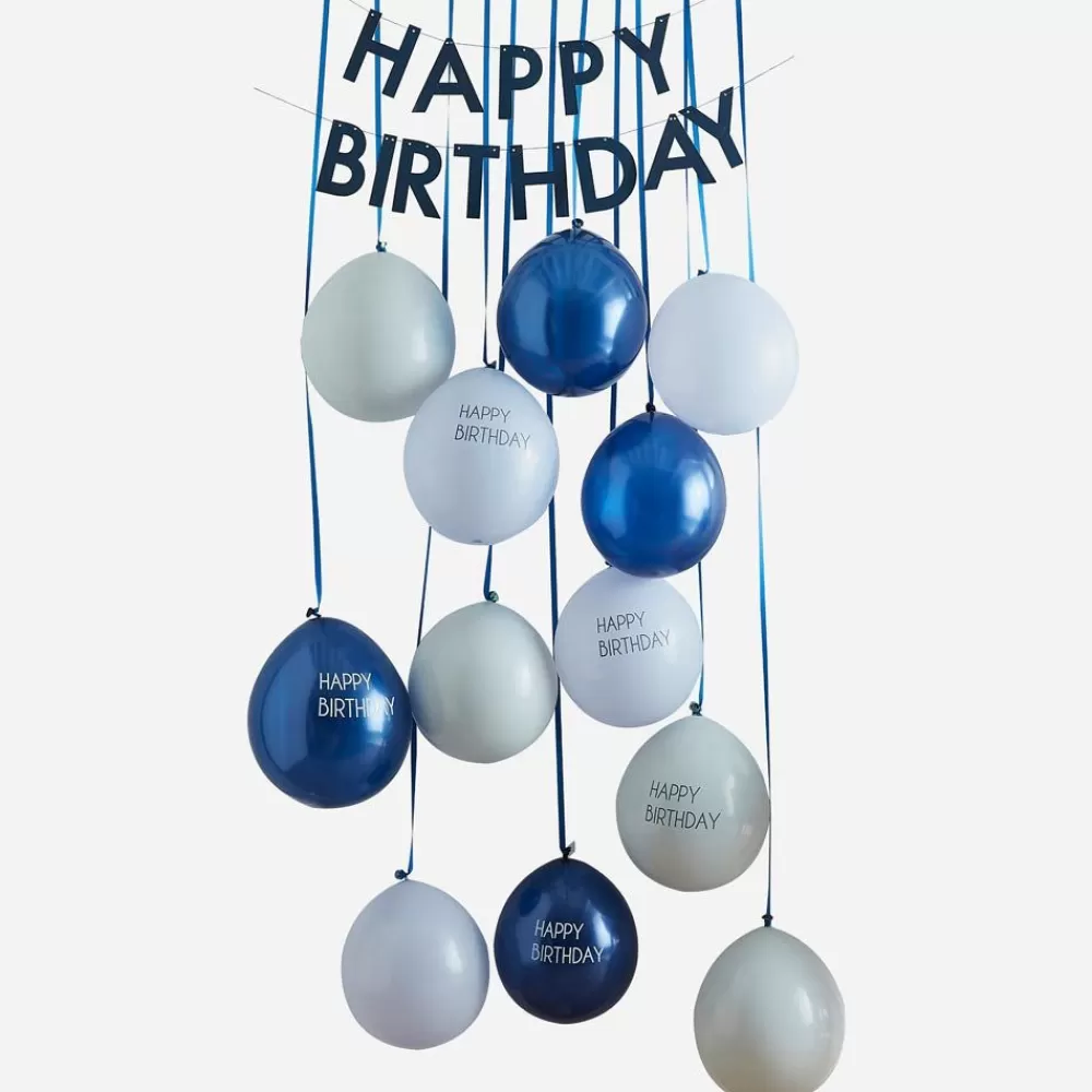 Hot Balloons: Blue Happy Birthday Decoration Balloon Arch