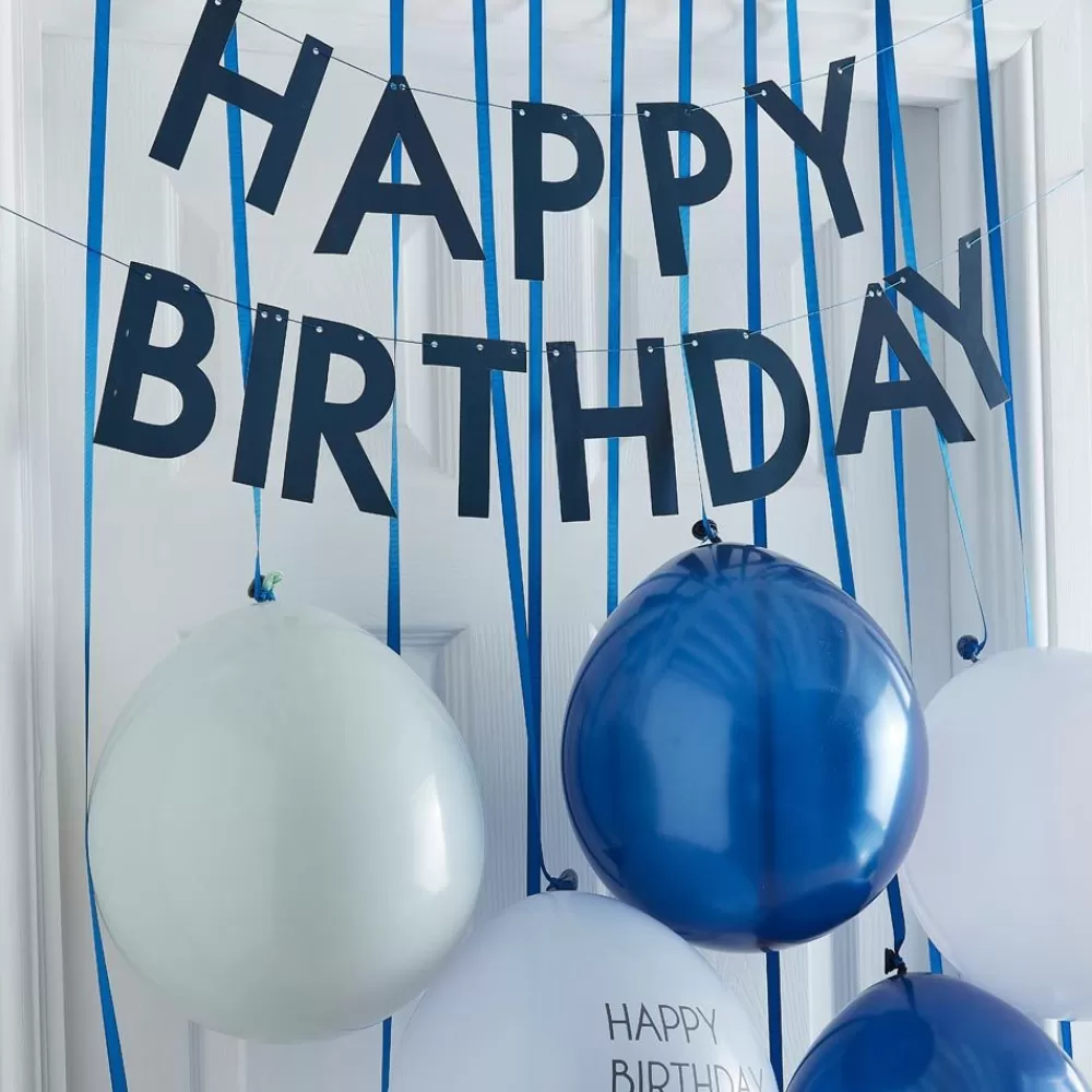 Hot Balloons: Blue Happy Birthday Decoration Balloon Arch