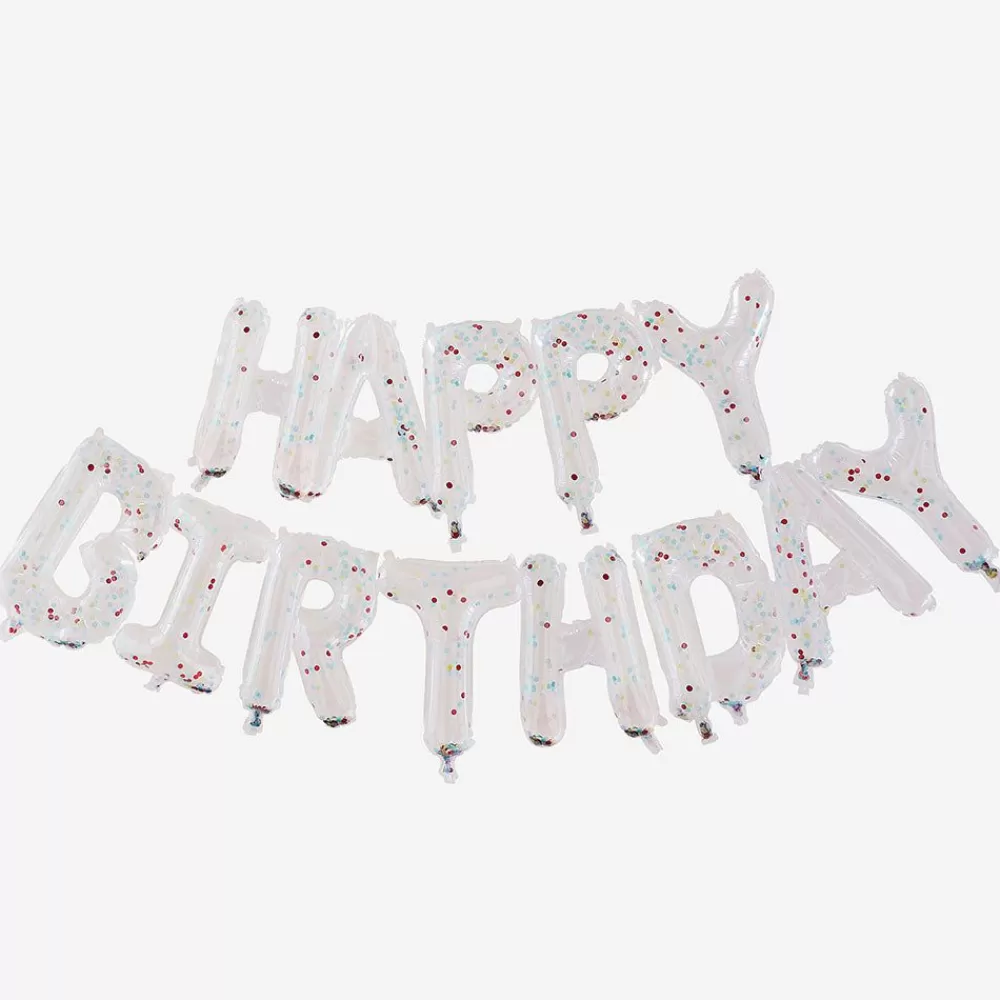 Hot Birthday Balloons - Transparent Happy Birthday And Confetti Letter Balloons