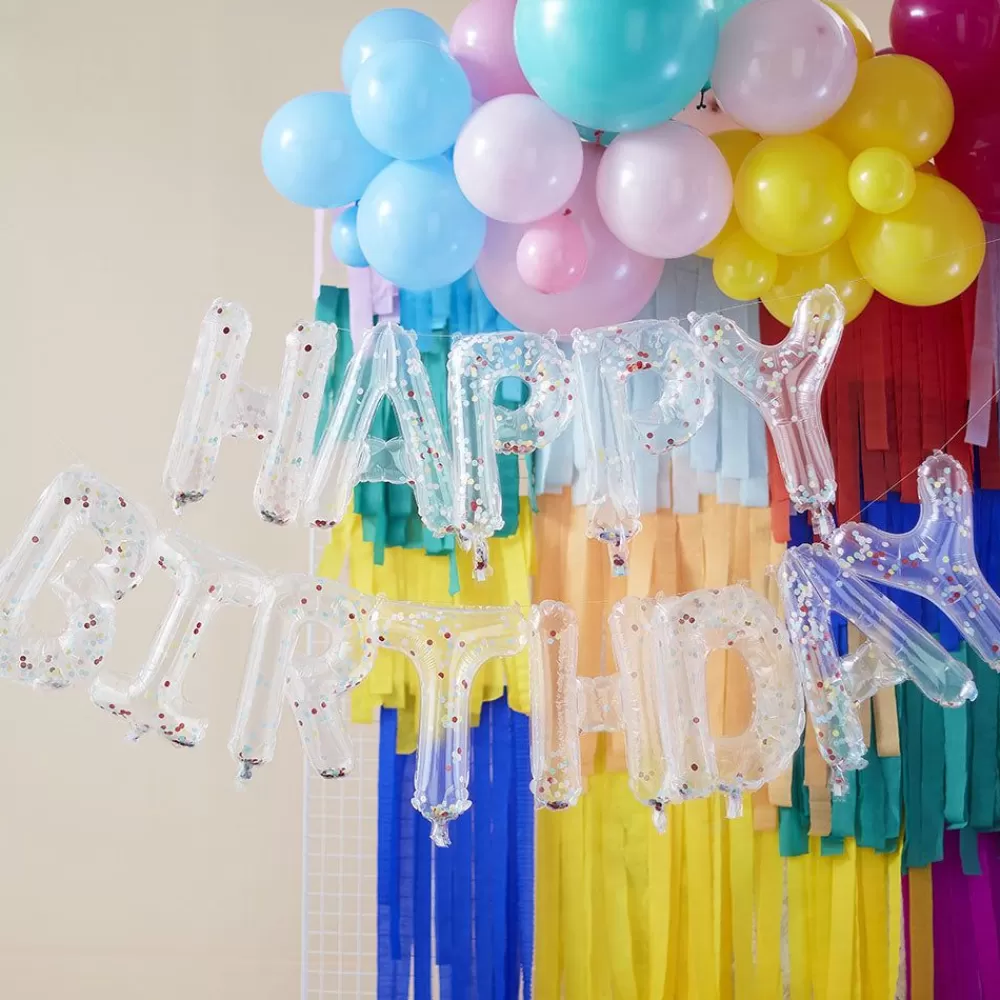 Hot Birthday Balloons - Transparent Happy Birthday And Confetti Letter Balloons