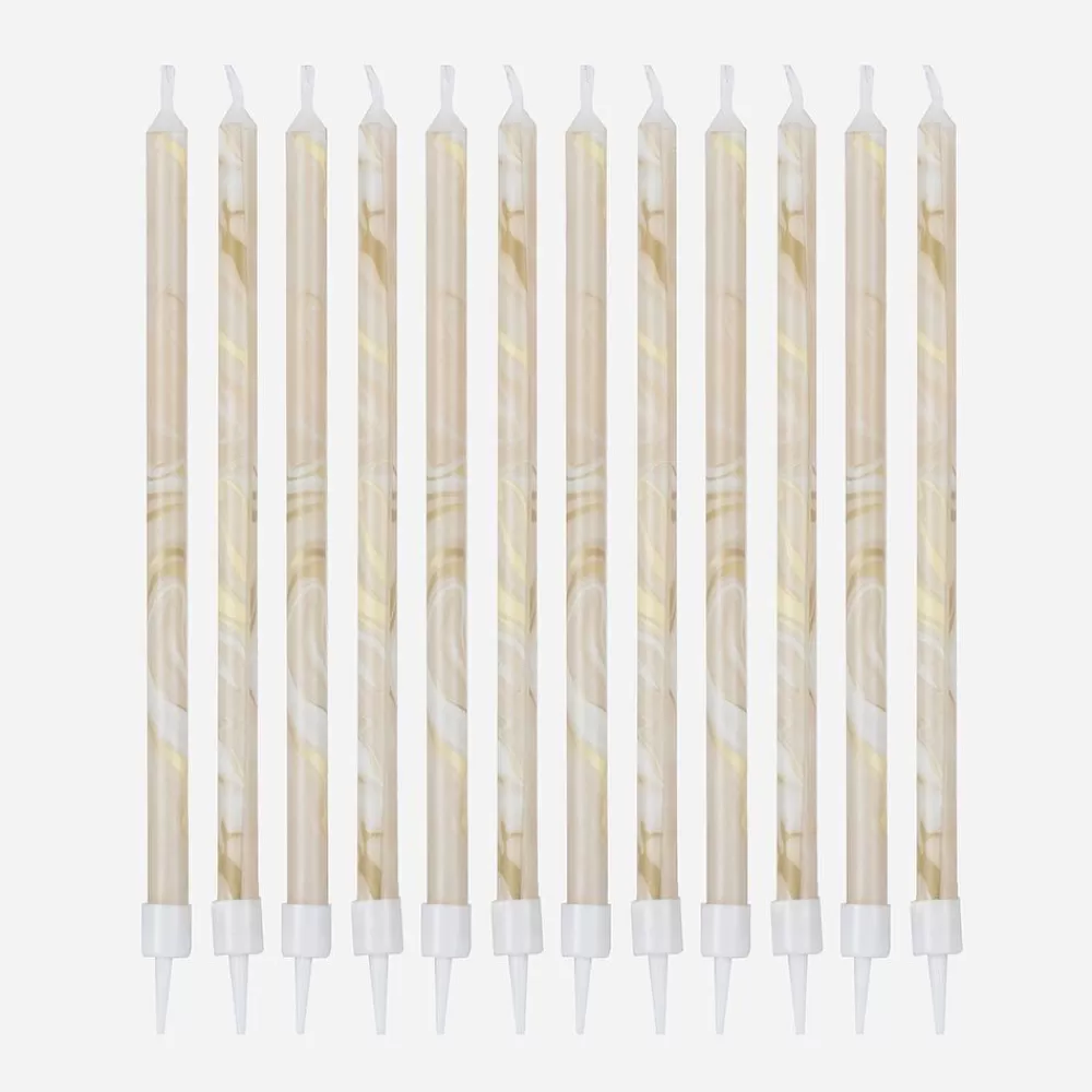 Online Birthday Candle: 12 Marbled Gold Candles Birthday Candles