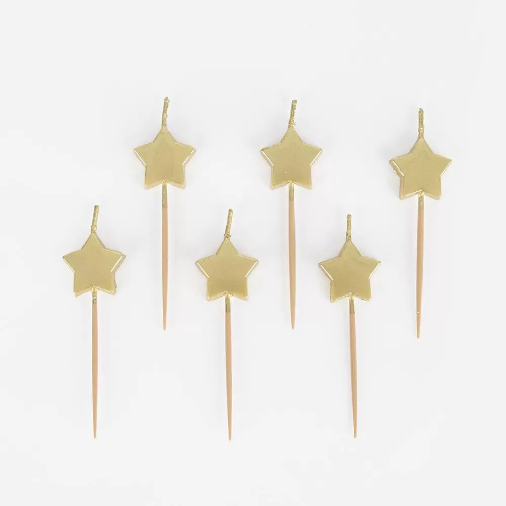 Cheap Birthday Candle: 6 Golden Star Candles Birthday Candles