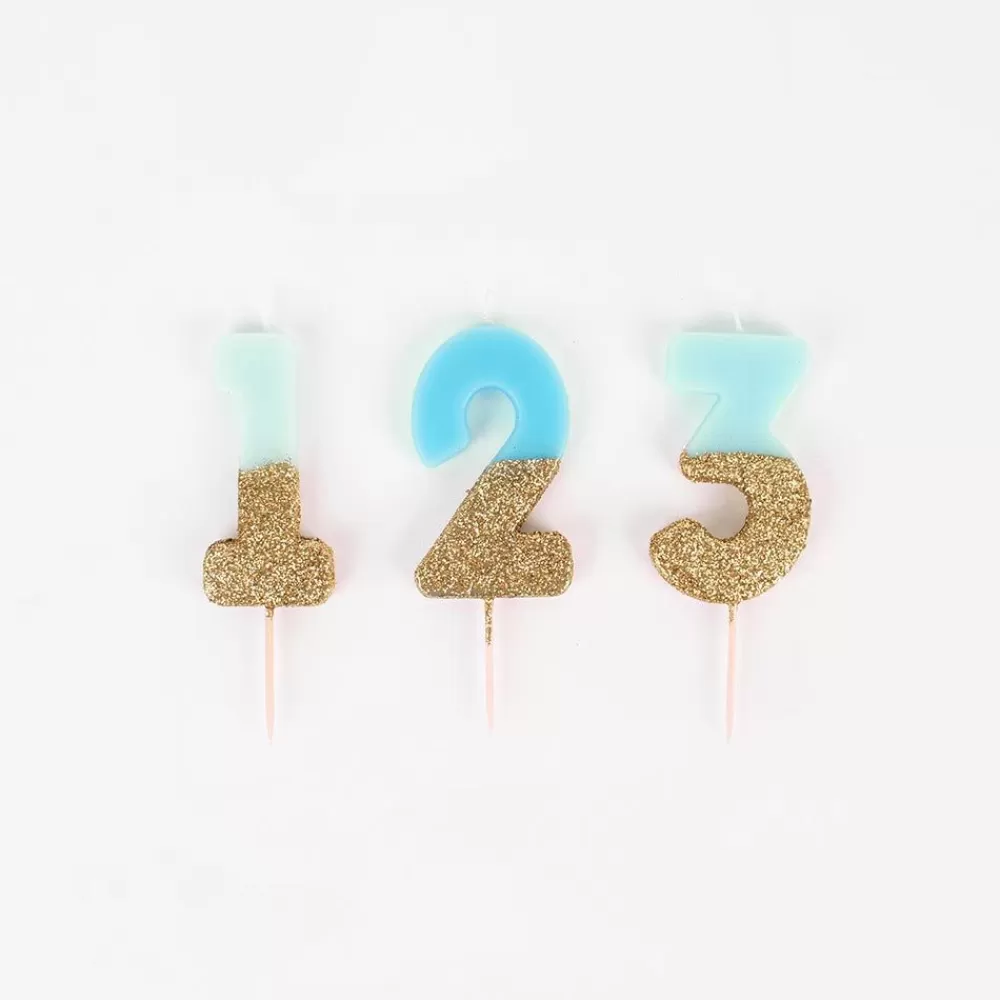 Discount Birthday Candle: Blue And Gold Number Candle Birthday Candles