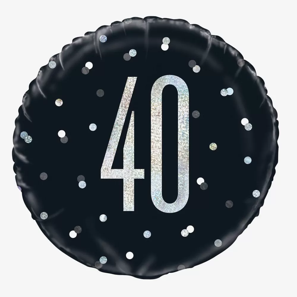 Discount Black And Holographic 40Th Birthday Helium Balloon Shaped Helium Balloons