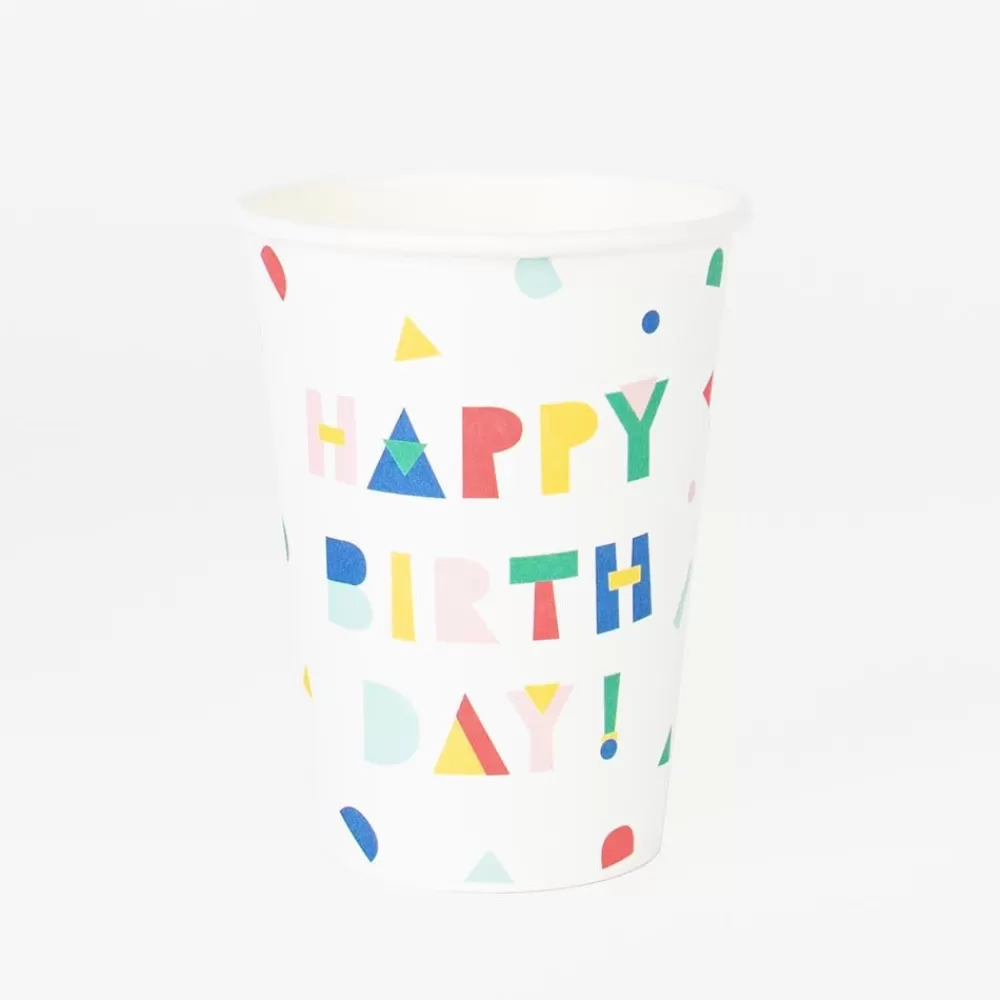 Hot Cardboard Cup: 8 Happy Birthday Party Favor Cups Cups