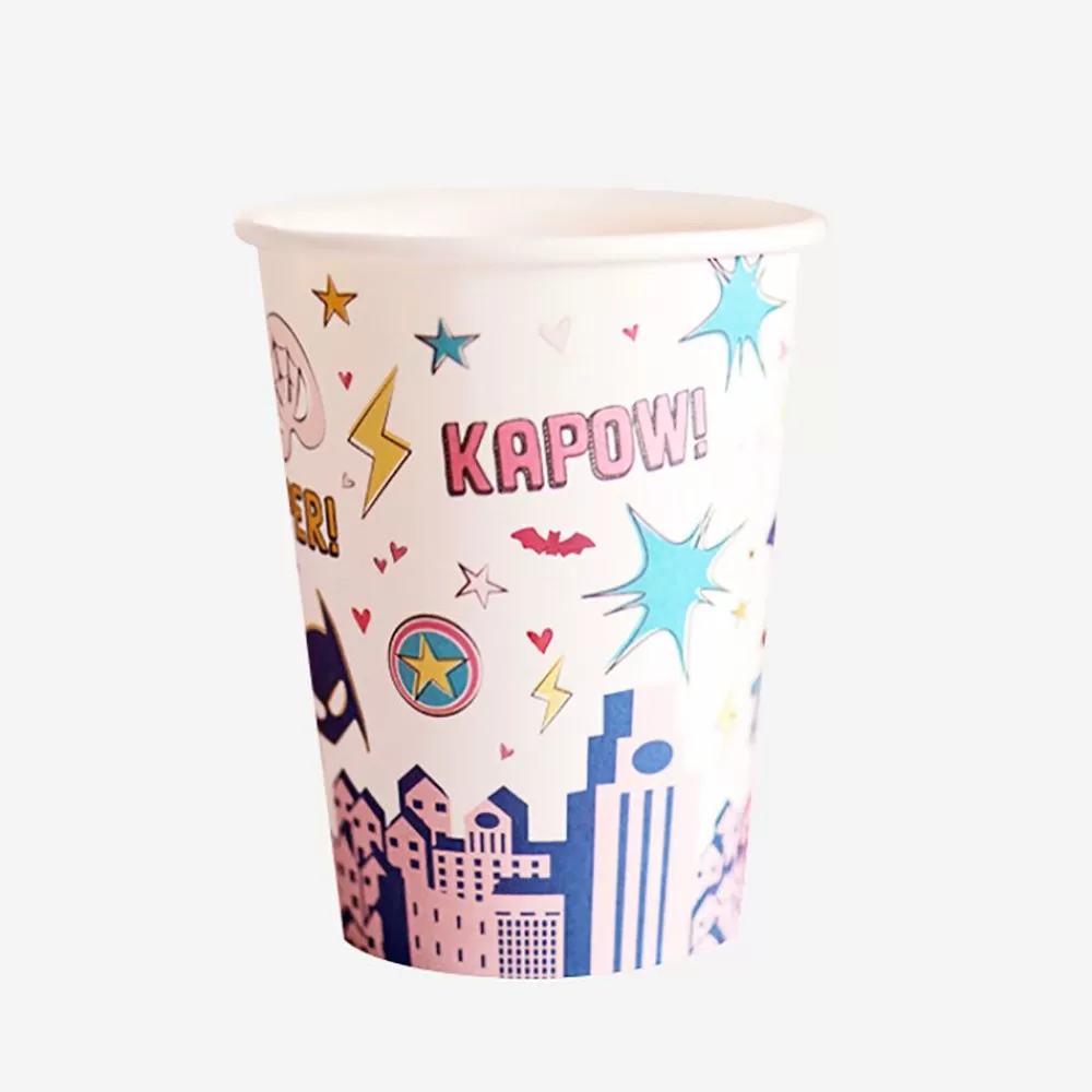 Clearance Cardboard Cup: 8 Pink Superhero Cups Cups