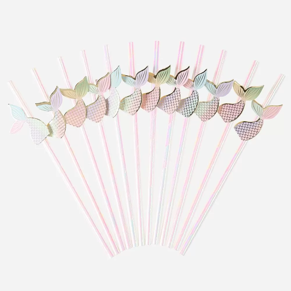 Hot Cardboard Straw: 12 Iridescent Mermaid Straws Straws