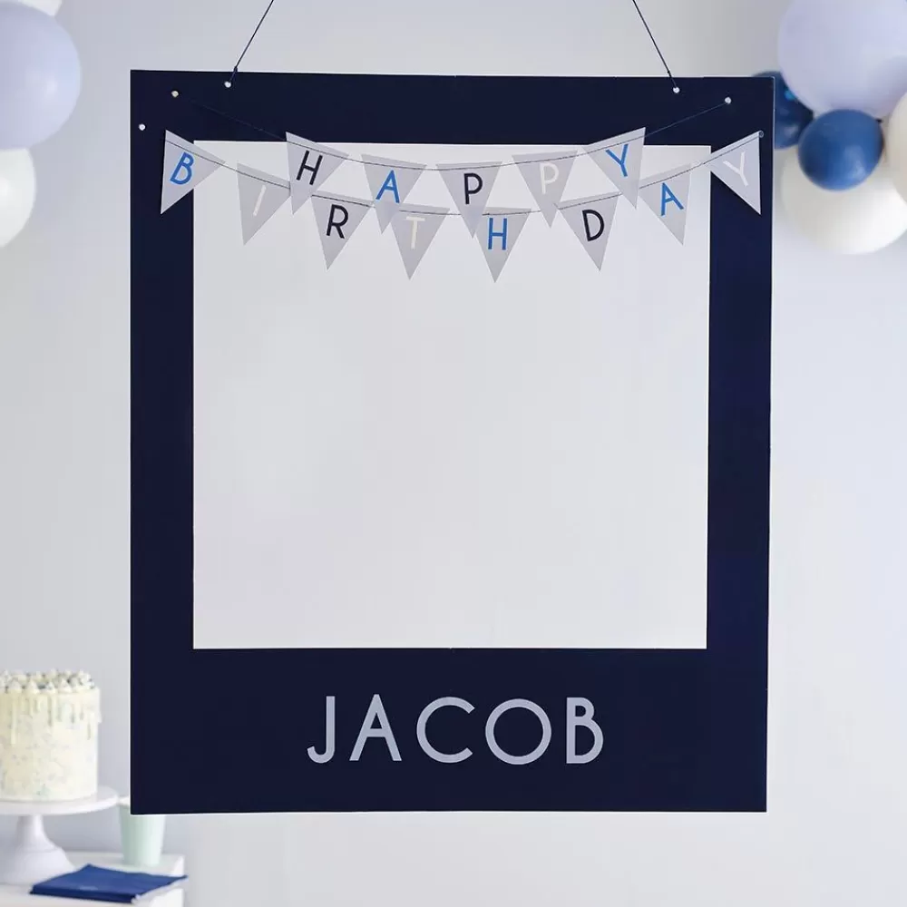 Discount Customizable Blue Happy Birthday Photobooth Frame Photobooth