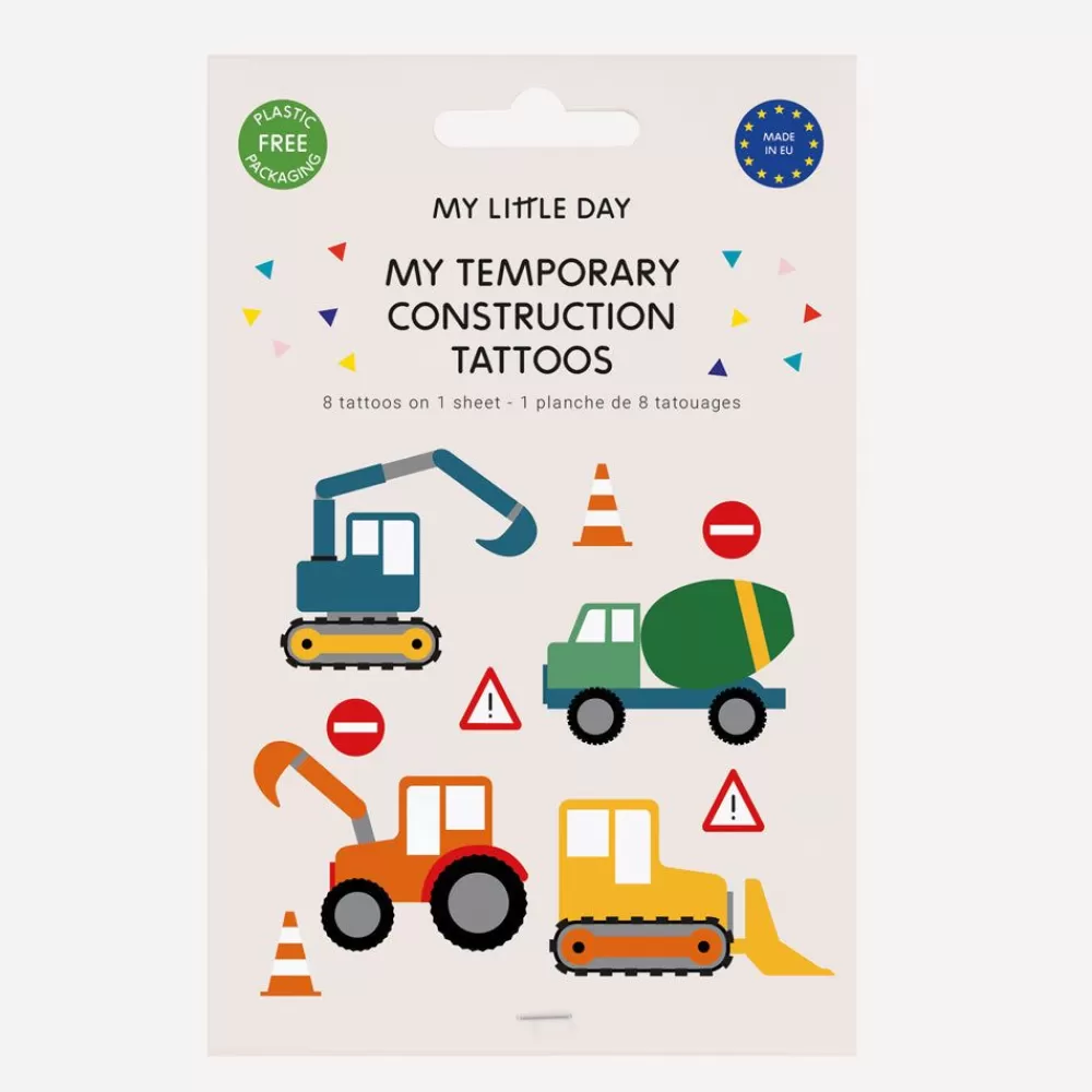 Flash Sale Ephemeral Tattoo: 1 Sheet Of 8 Construction Site Tattoos Temporary Tattoos