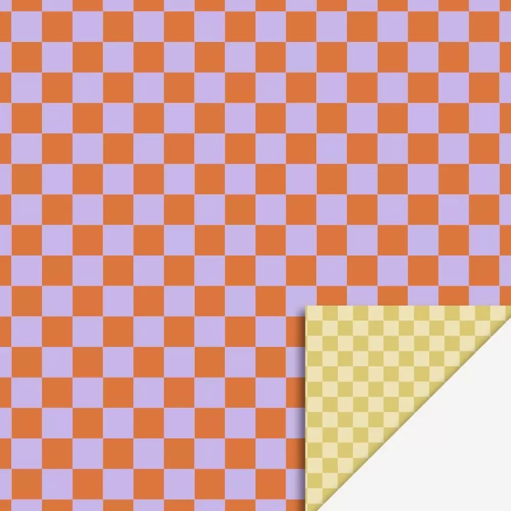 Discount Gift Paper: 1 Orange Checkered Roll Gift Wrap