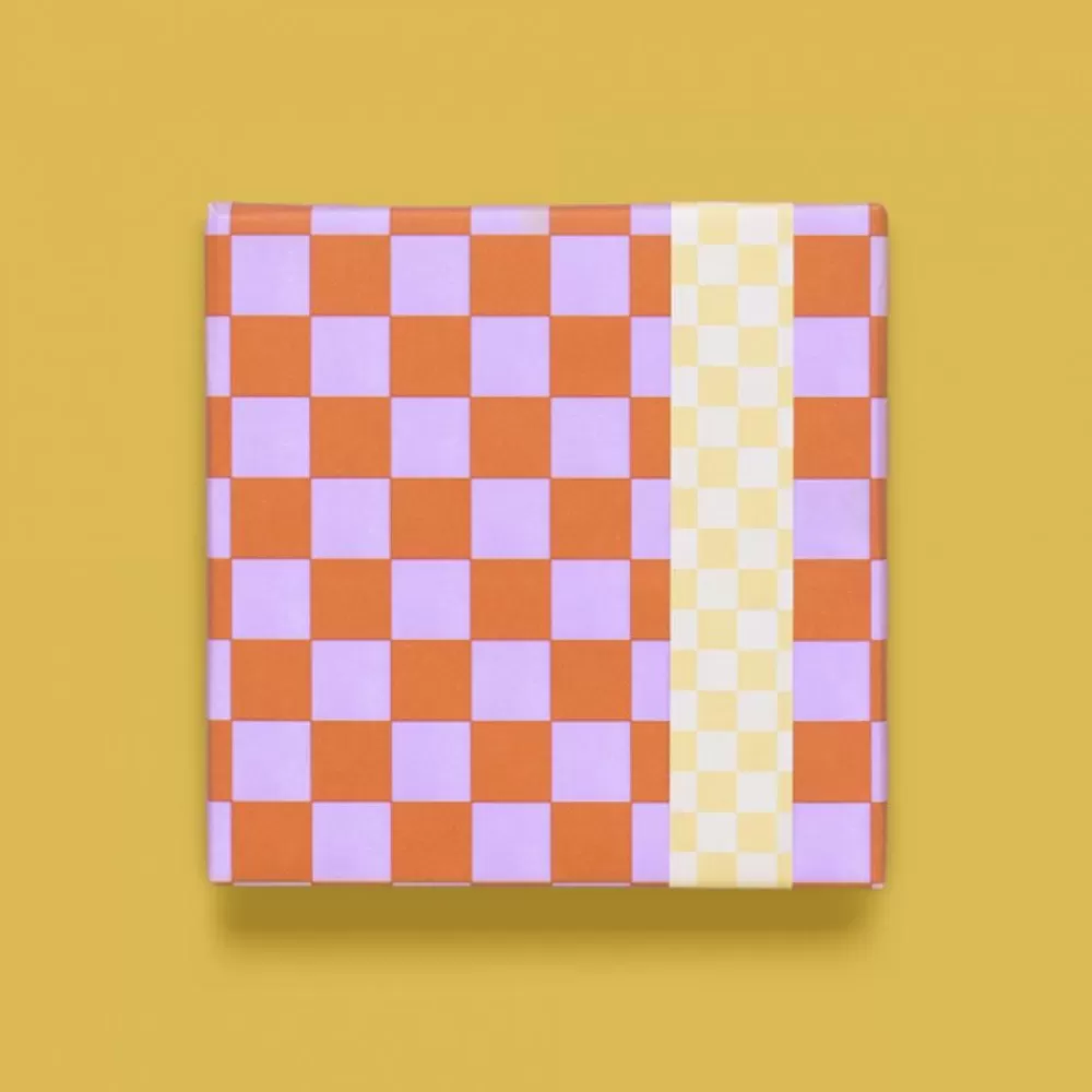 Discount Gift Paper: 1 Orange Checkered Roll Gift Wrap