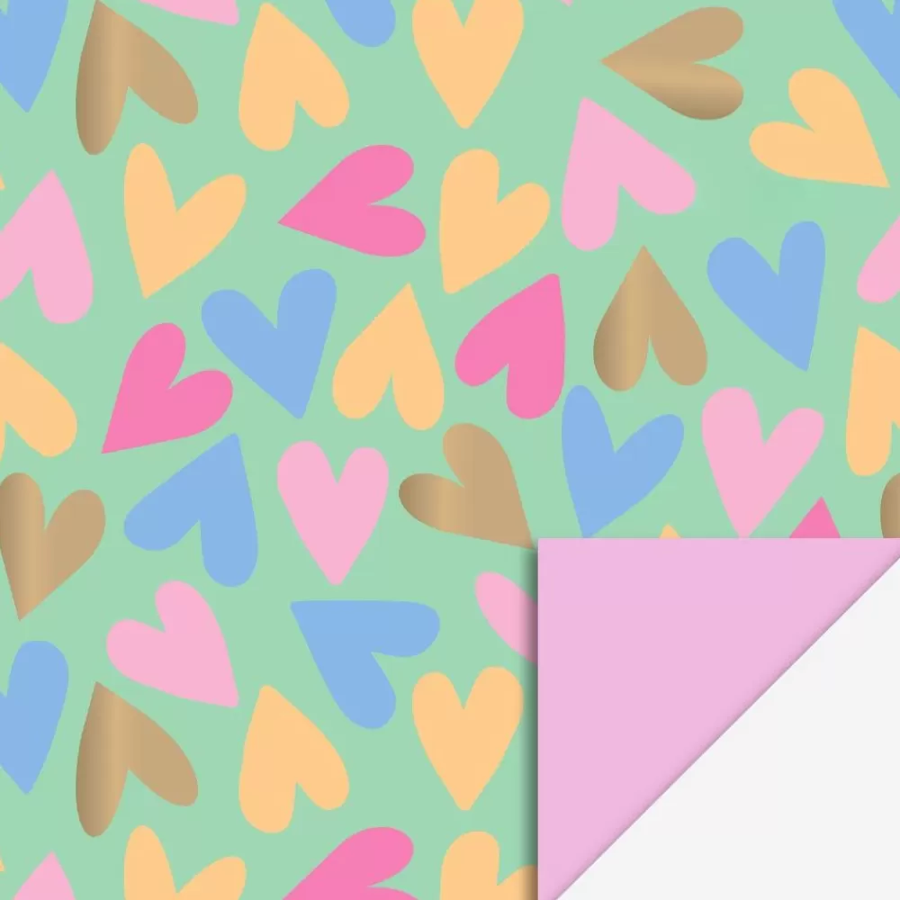New Gift Paper: 1 Roll Of Colored Heart Gift Wrap