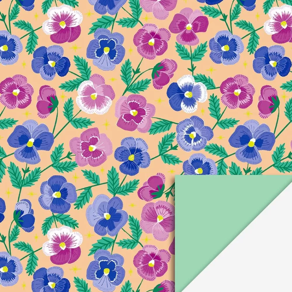 Online Gift Paper: 1 Roll Of Pink And Blue Flowers Gift Wrap