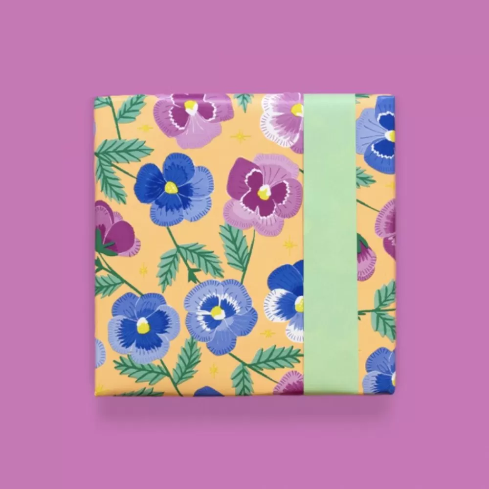 Online Gift Paper: 1 Roll Of Pink And Blue Flowers Gift Wrap