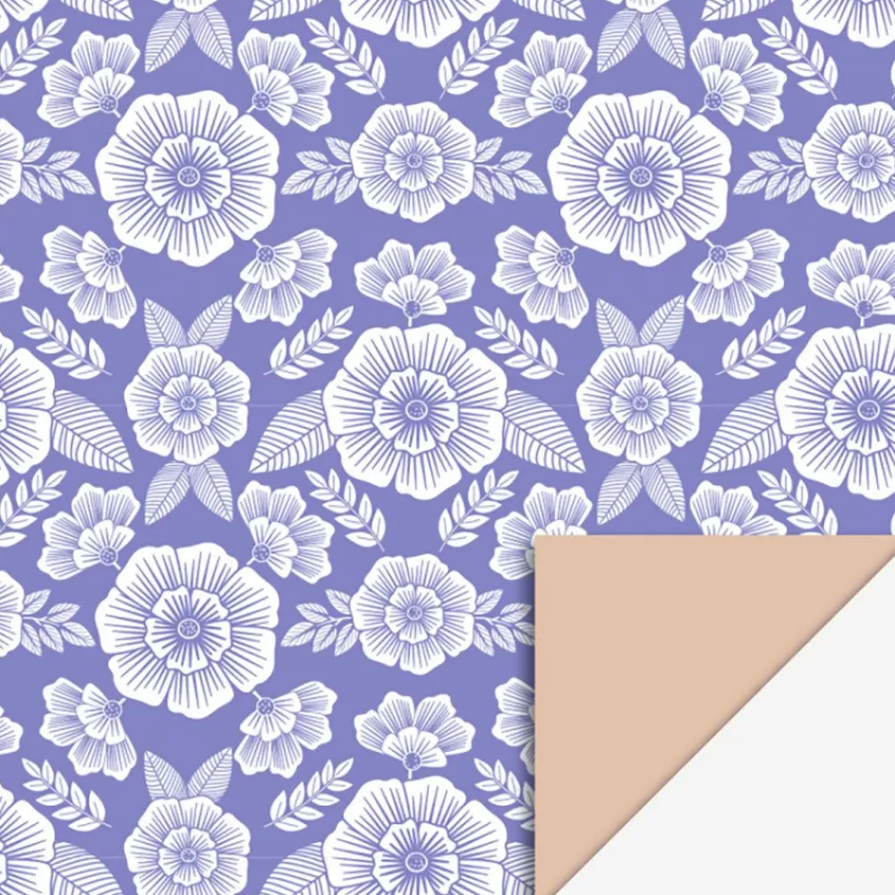 Flash Sale Gift Paper: 1 Roll Of Purple Flowers Gift Wrap