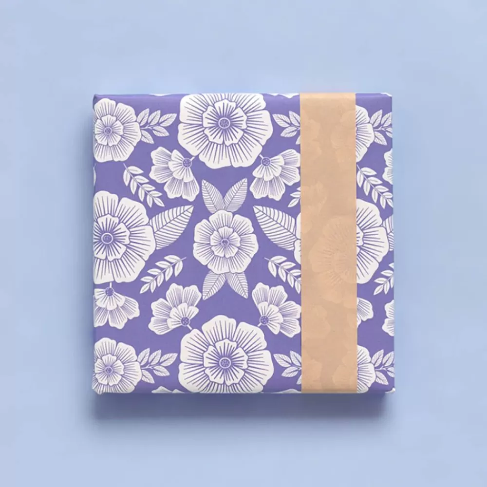 Flash Sale Gift Paper: 1 Roll Of Purple Flowers Gift Wrap