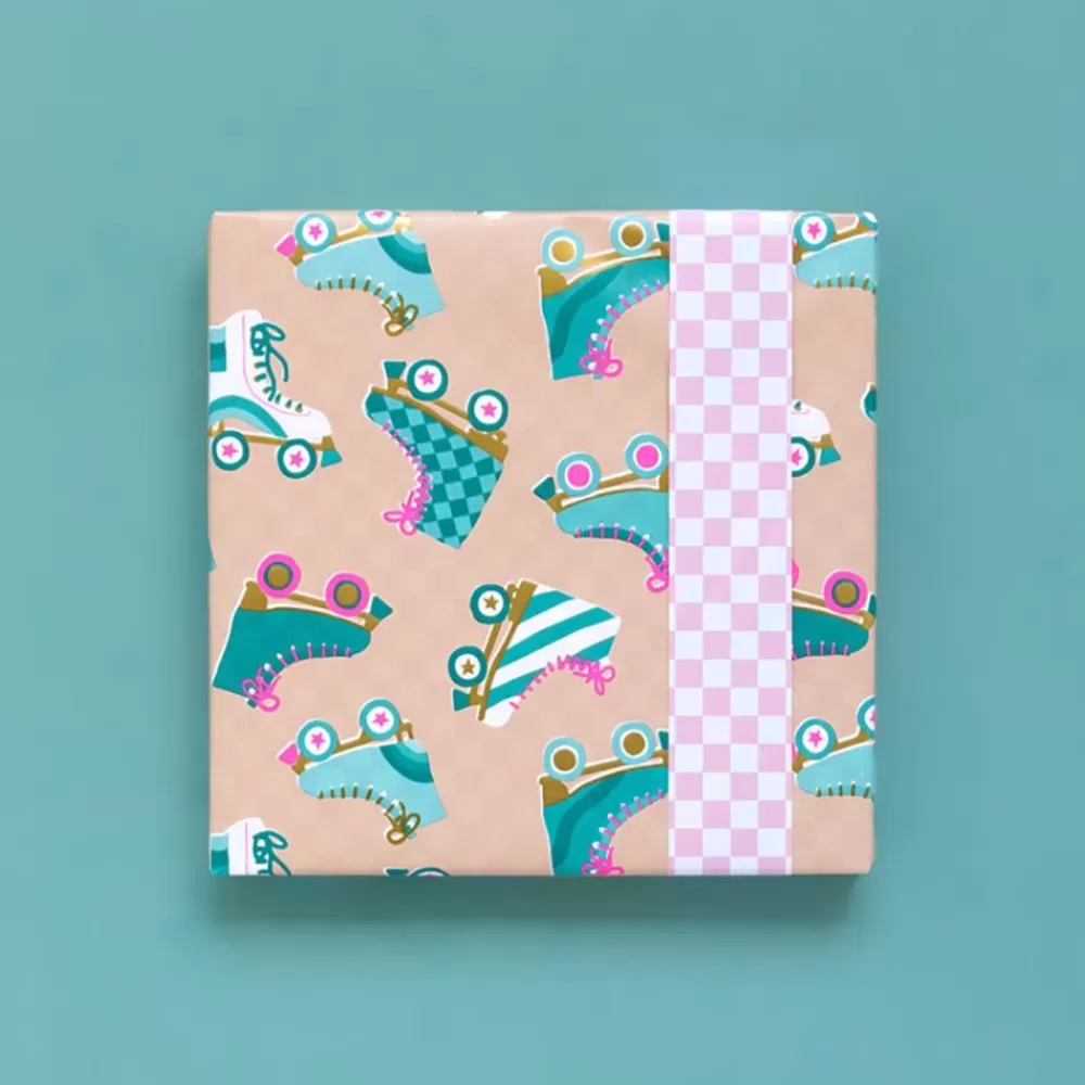 Cheap Gift Wrap: 1 Roll Of Blue And Pink Rollerblades Gift Wrap