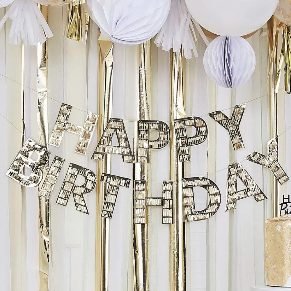 Online Happy Birthday Garland With Gold Fringes Garlands