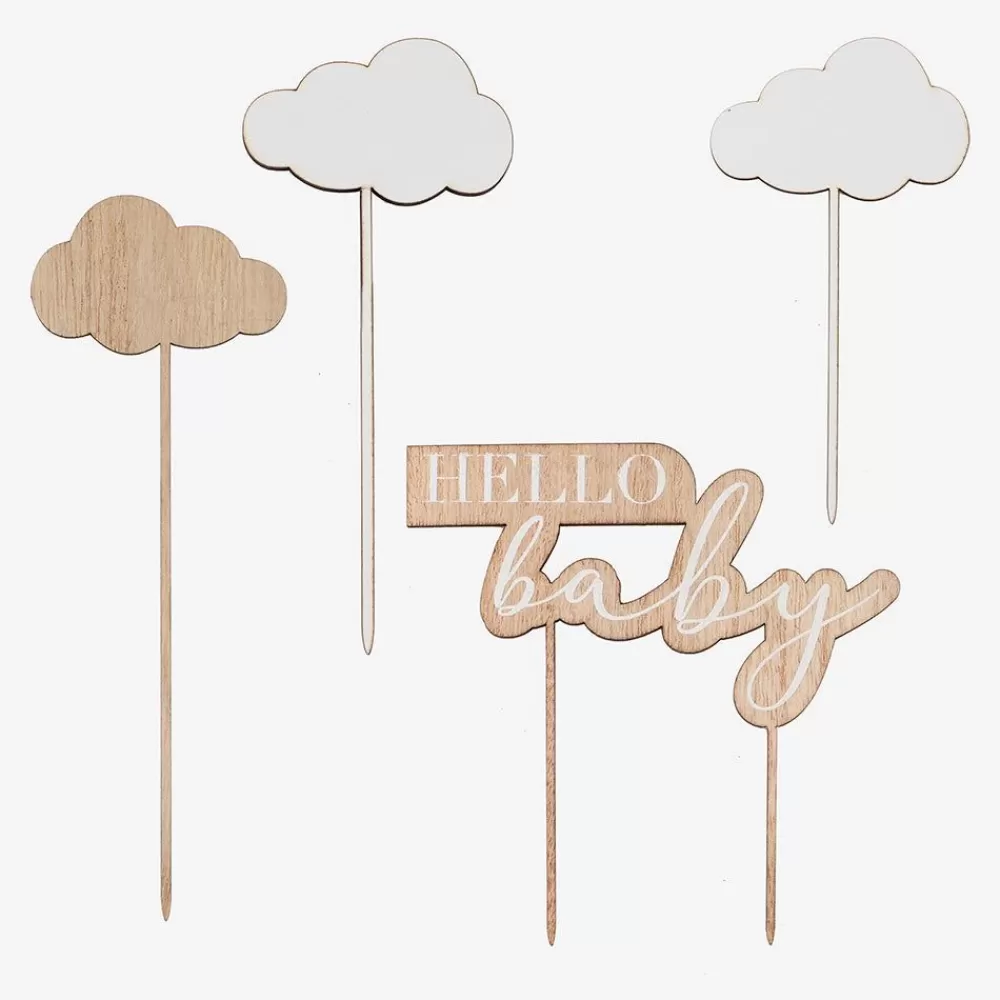 Cheap Hello Baby Wooden Cloud Toppers Cake Toppers