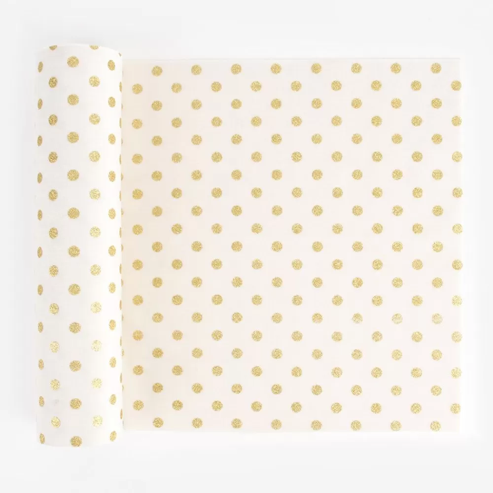 Sale Ivory Table Runner With Gold Polka Dots Tablecloths & Table Runners