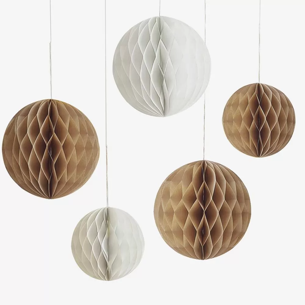 Best Sale Lampion Papier : 5 Boules Alveolees Marron Et Blanc Paper Lanterns & Suspensions