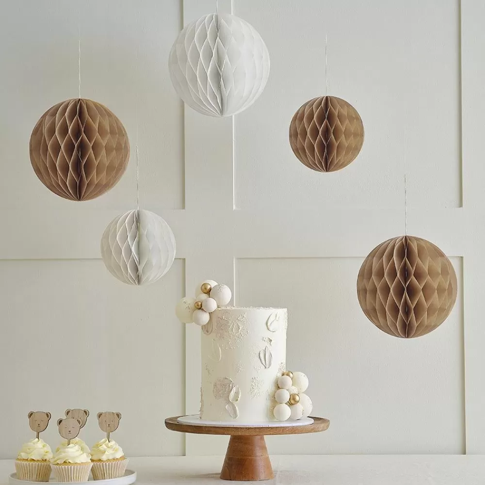 Best Sale Lampion Papier : 5 Boules Alveolees Marron Et Blanc Paper Lanterns & Suspensions