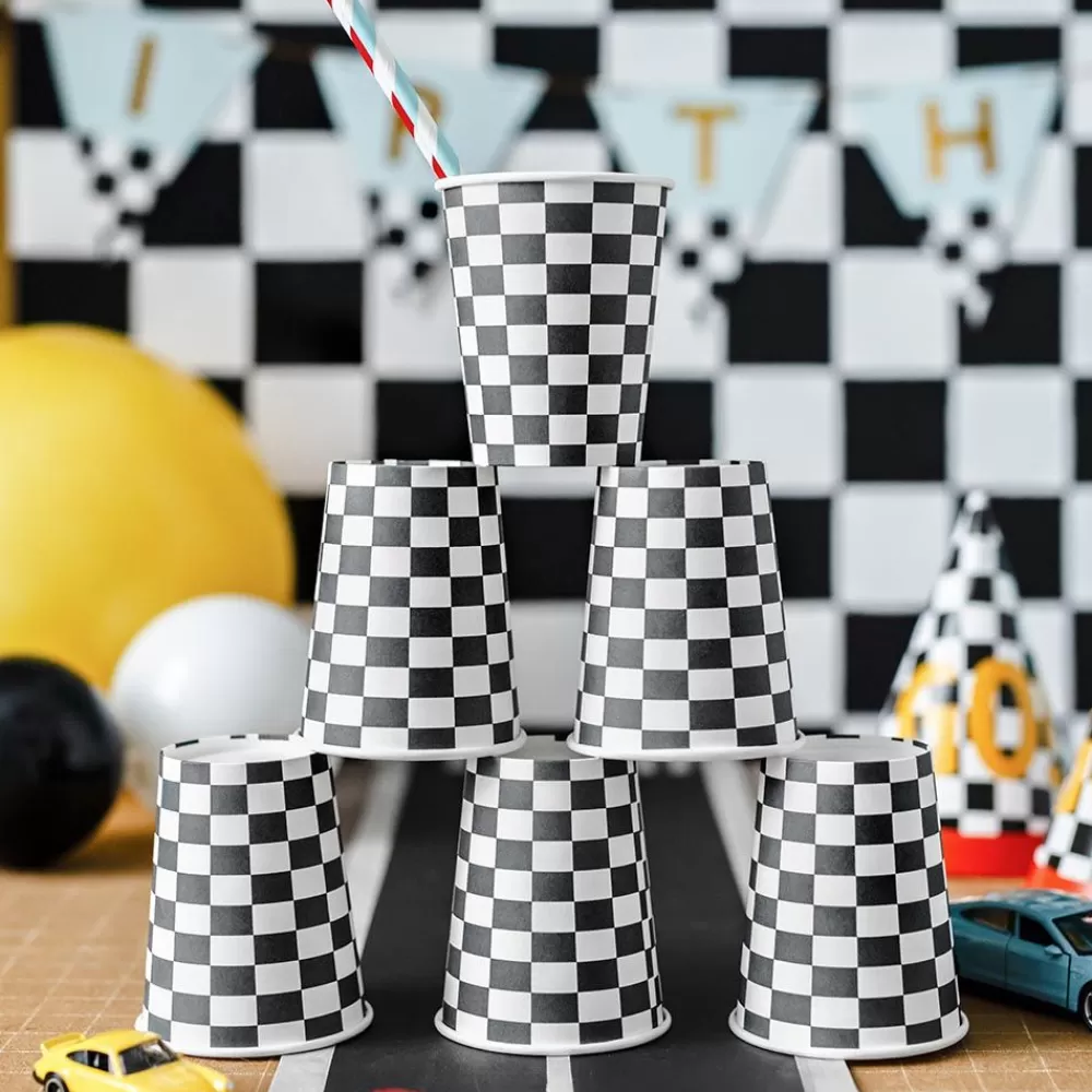 Cheap Paper Cup: 6 Black And White Checkerboard Cups Cups