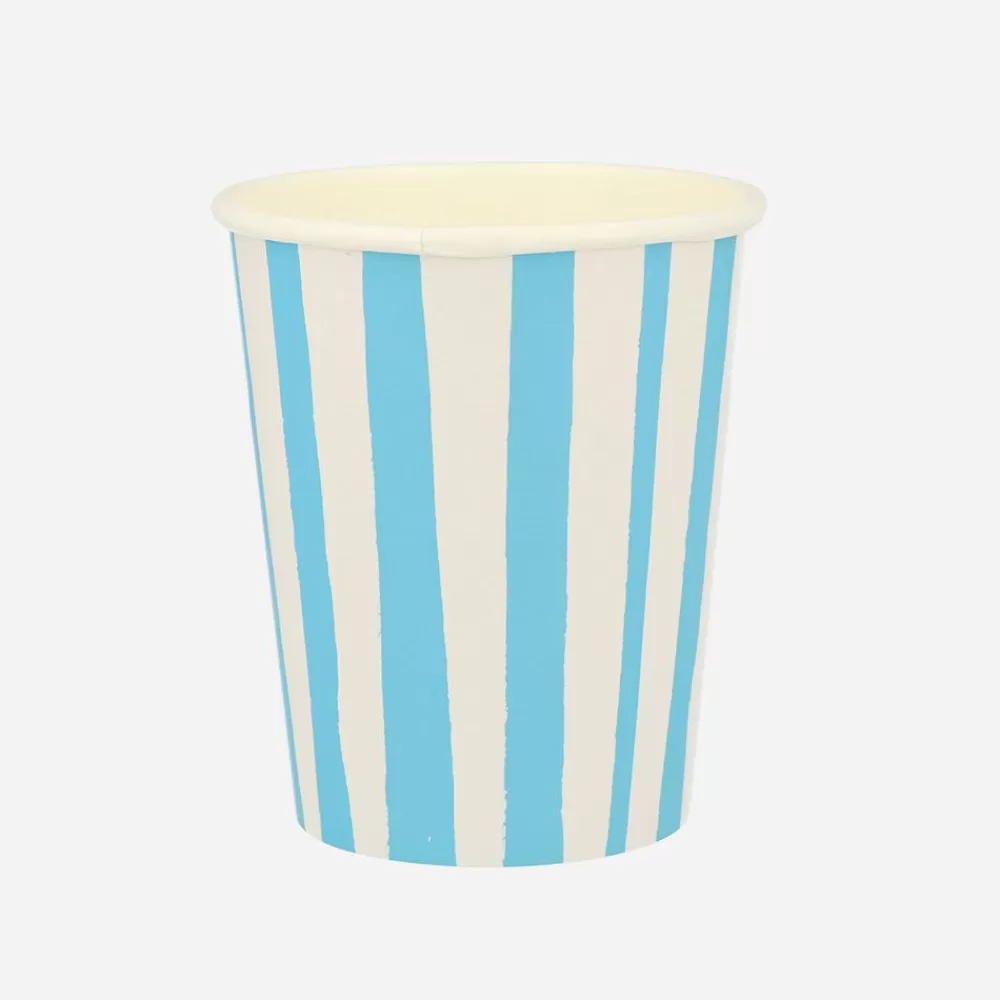 Sale Paper Cup: 8 Blue Striped Cups Cups