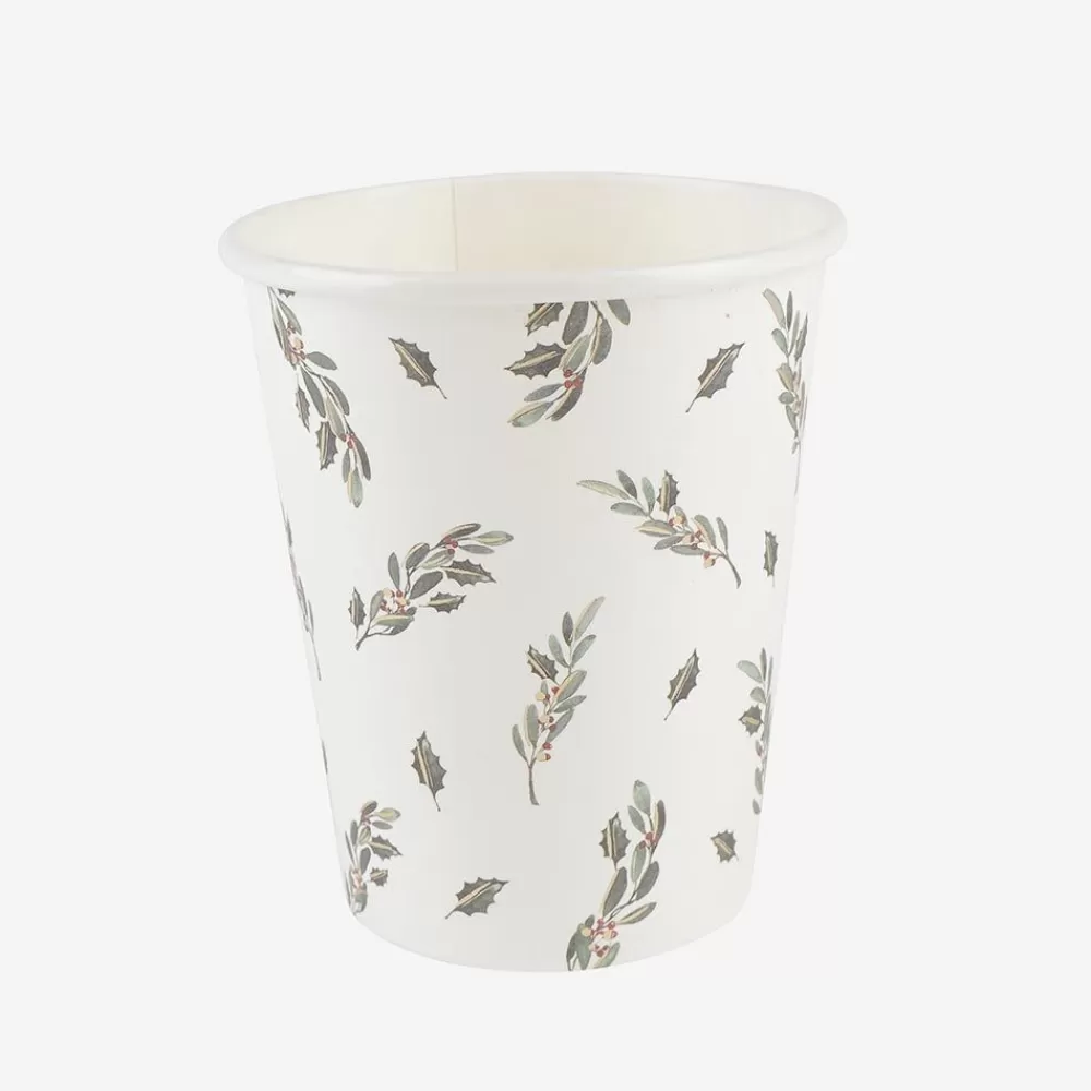 Discount Paper Cup: 8 Christmas Holly Cups Cups