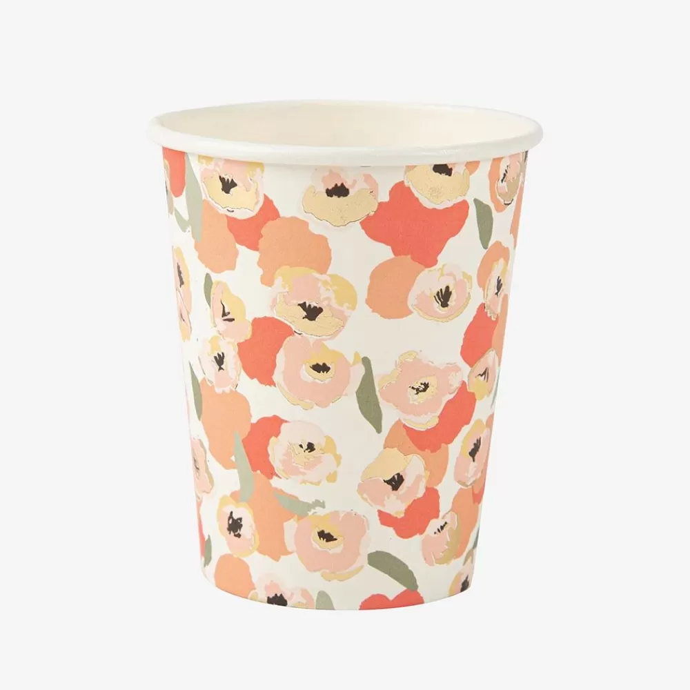 New Paper Cup: 8 Coral Flower Cups Cups