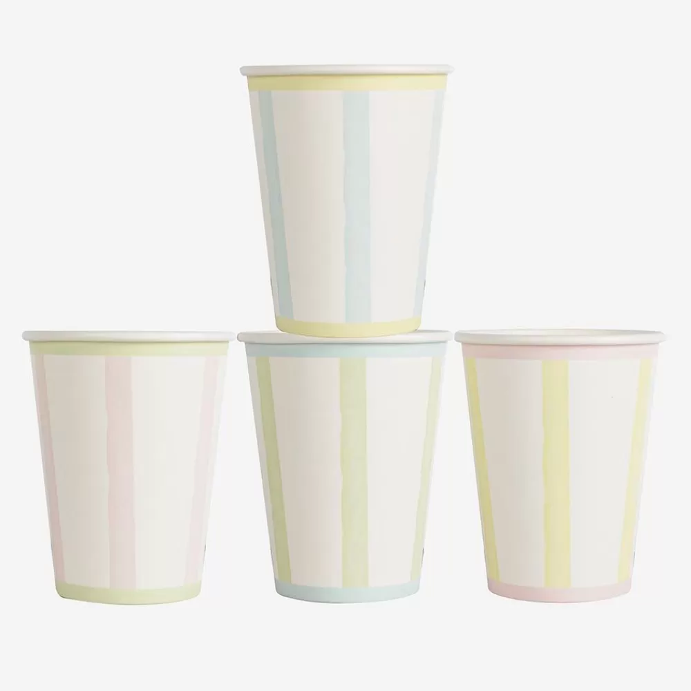 New Paper Cup: 8 Pastel Striped Cups Cups