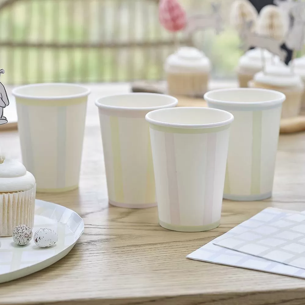 New Paper Cup: 8 Pastel Striped Cups Cups