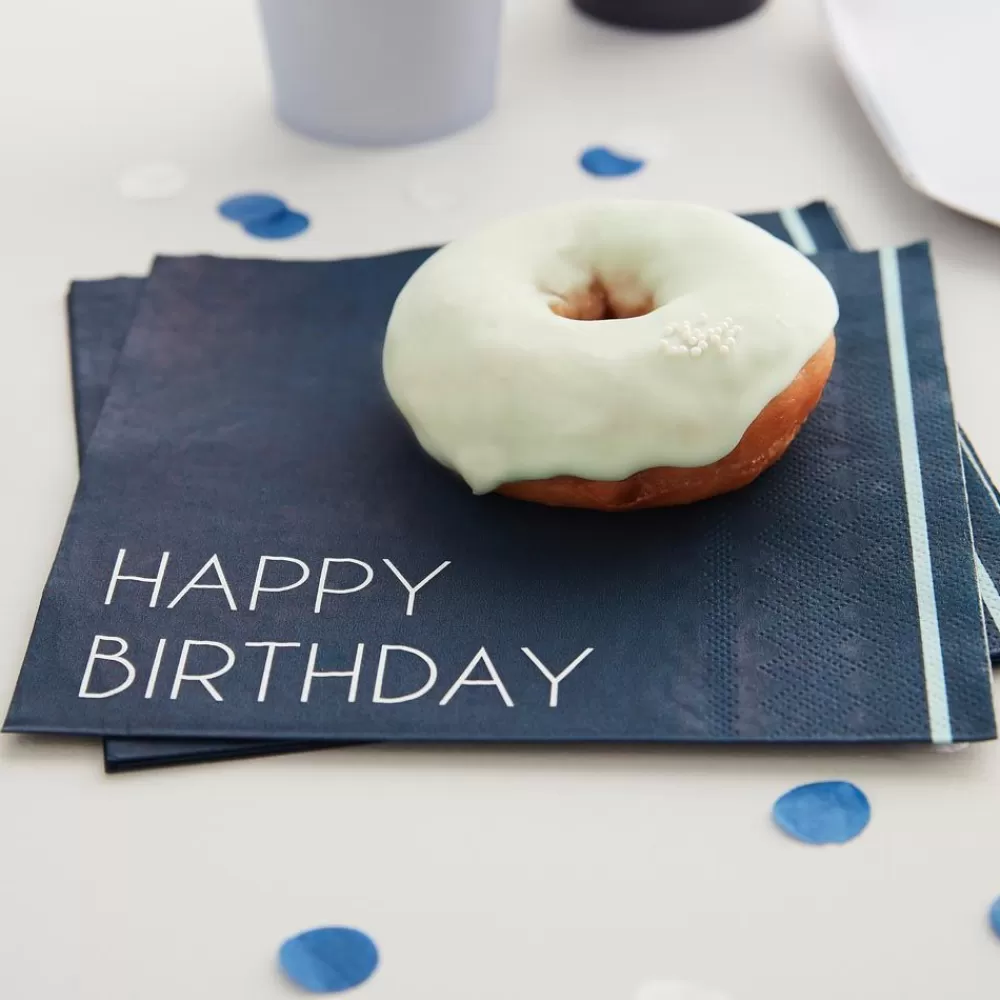 Cheap Paper Napkins: 16 Blue Happy Birthday Napkins Napkins