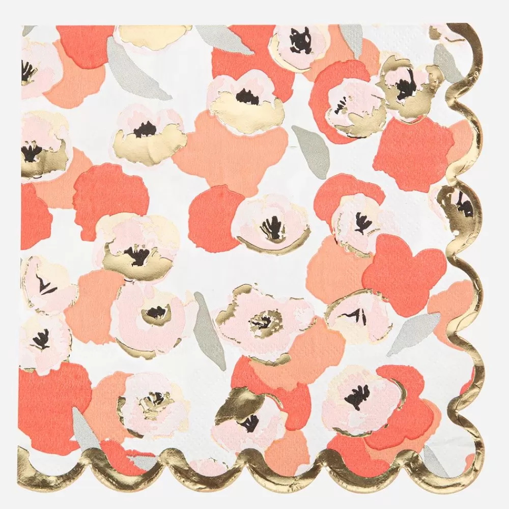 Shop Paper Napkins: 16 Coral Flower Napkins Napkins