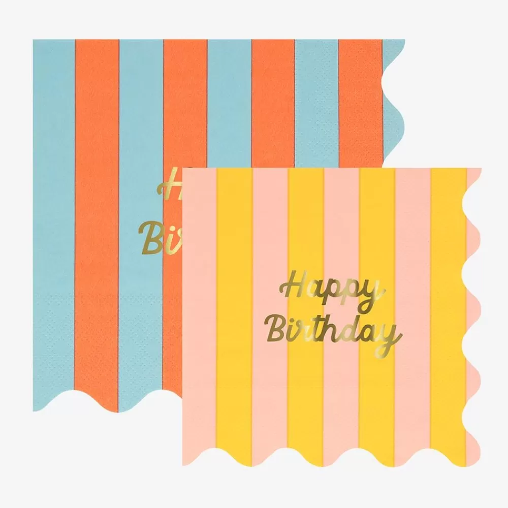 Outlet Paper Napkins: 16 Striped Happy Birthday Napkins Napkins