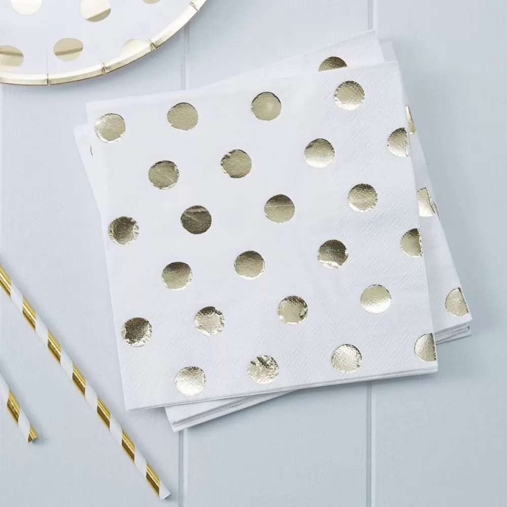 New Paper Napkins: 20 Golden Polka Dot Napkins Napkins