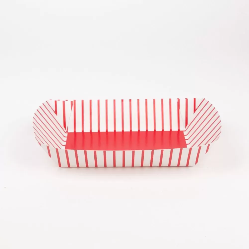 Best Sale Paper Plate: 4 Striped Red Trays Plates