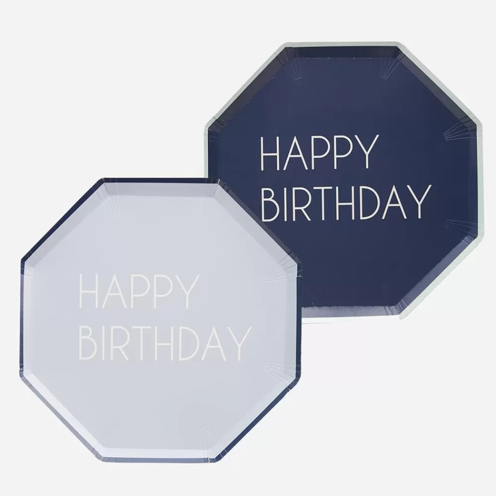 Clearance Paper Plate: 8 Blue Happy Birthday Plates Plates