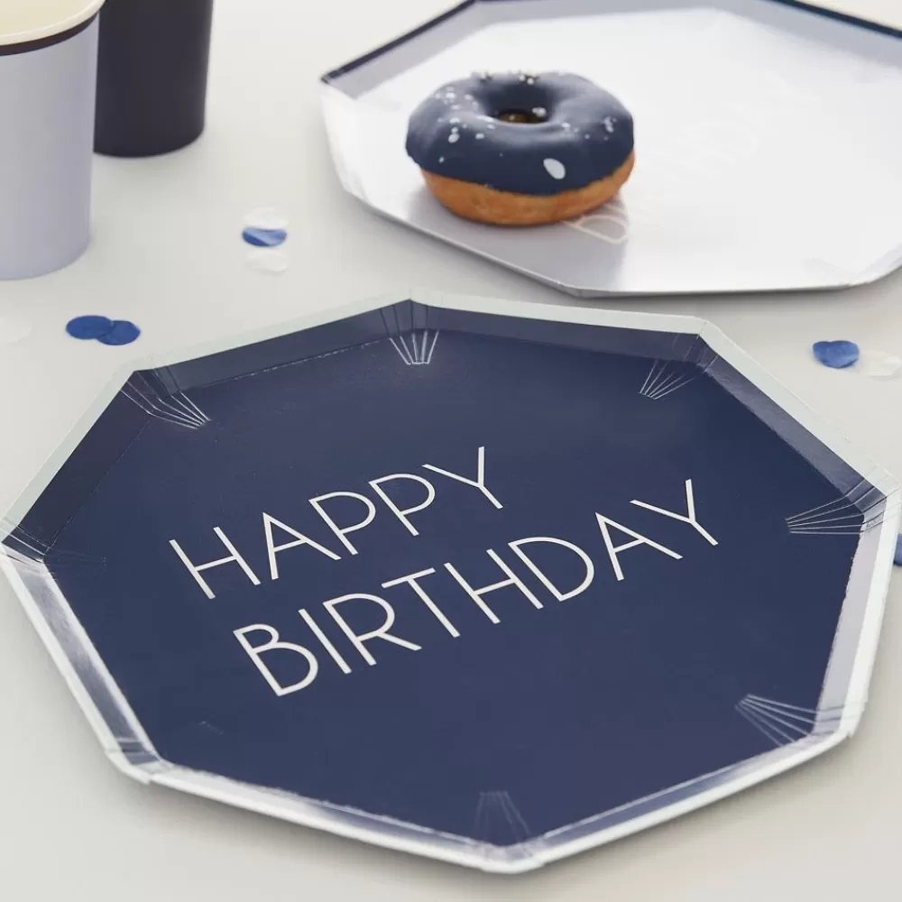 Clearance Paper Plate: 8 Blue Happy Birthday Plates Plates